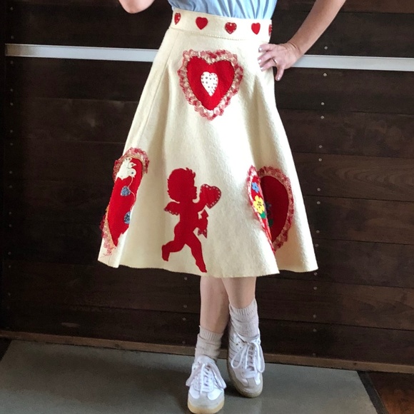 Real vintage VALENTINE CIRCLE SKIRT from the 50's, wool felt. Size S. Rockabilly - Picture 2 of 14